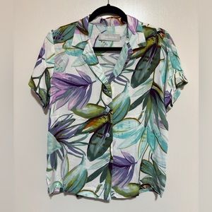 Jams World Belina Tropical Floral Hawaiian Button Down Shirt Size Small